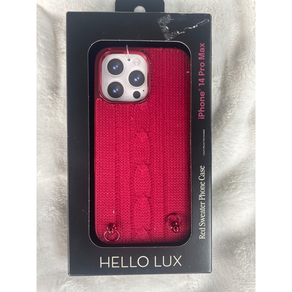Hello Lux Red Sweater Phone Case iPhone 14 Pro Max Cable Knit Dual Layer Cover‎